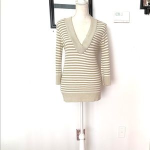 American Attitudes Striped Tan Beige Tunic Top Size Medium